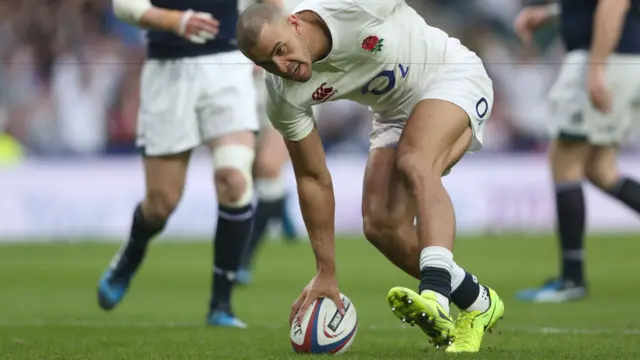 England's Joseph scores his third try of the day