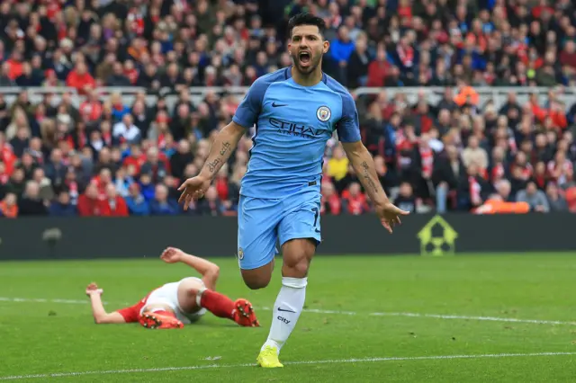 Sergio Aguero celebrates