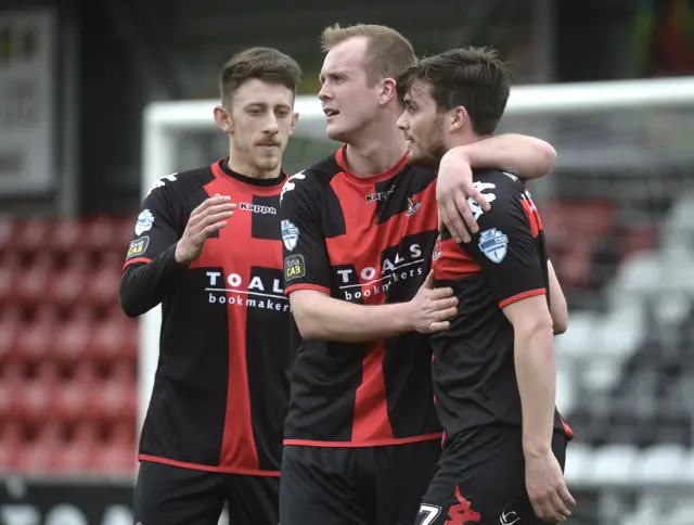 
          Philip Lowry gave Crusaders an early lead against Carrick rangers at Seaview
        