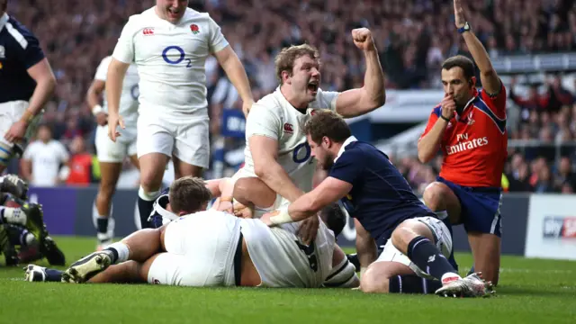 Vunipola scores a try for England