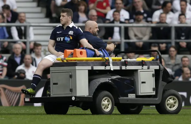 Scotland's Mark Bennett goes off injured