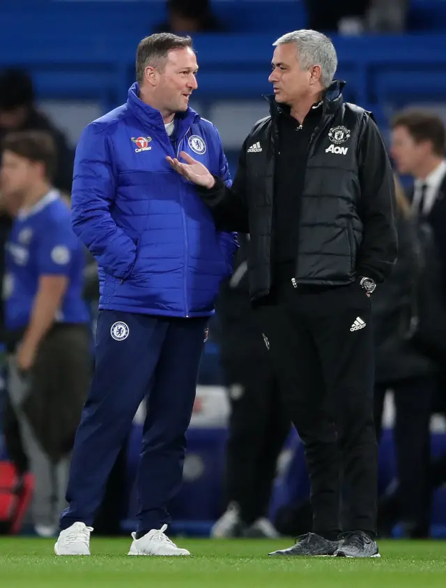 Jose Mourinho with Chelsea coach Steve Holland