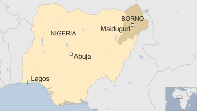 
          Map shows Nigeria, with Abuja in the centre and Maiduguri in the north-east
        