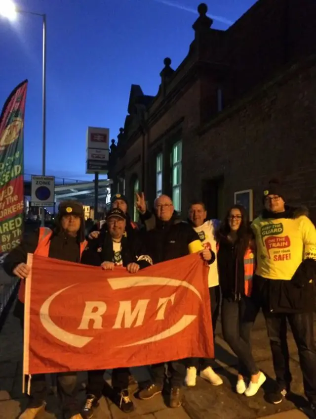 PIcket line Birkenhead Central Station