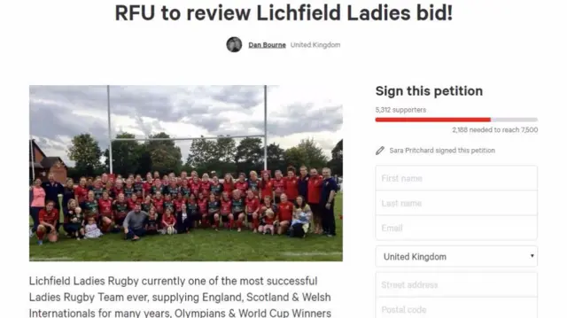 
          Change.org petition saying "RFU to review Lichfield Ladies bid"
        