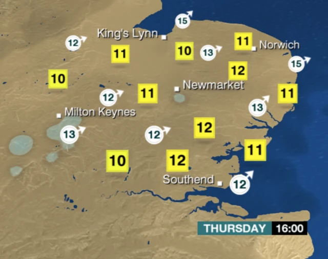 Weather chart for 16:00 on Thursday