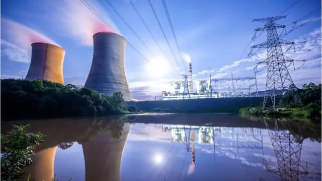 Pylons and power station