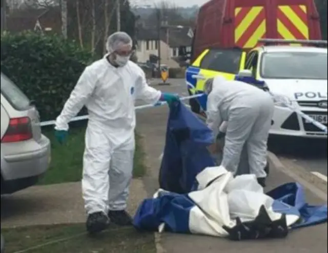 
          Scenes of crimes officers at the address in East Hanningfield Road
        