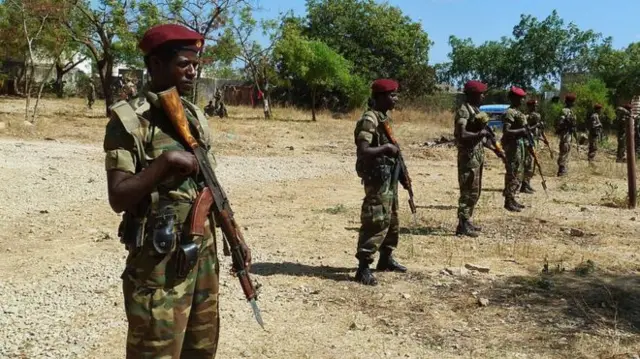 Soldiers stand in line