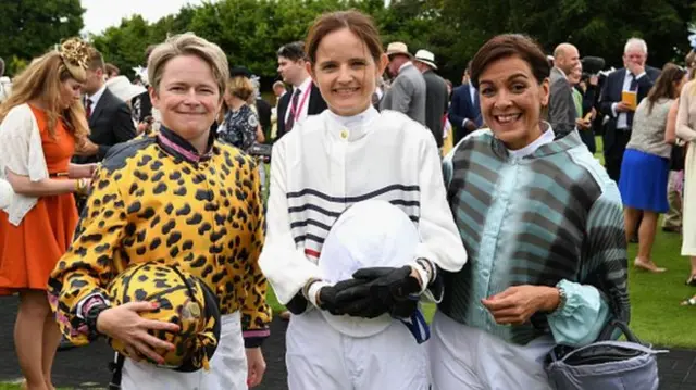 
          Charlotte Hogg (centre) with Dido Harding (left) and Shadi Halliwell (right) at Goodwood
        