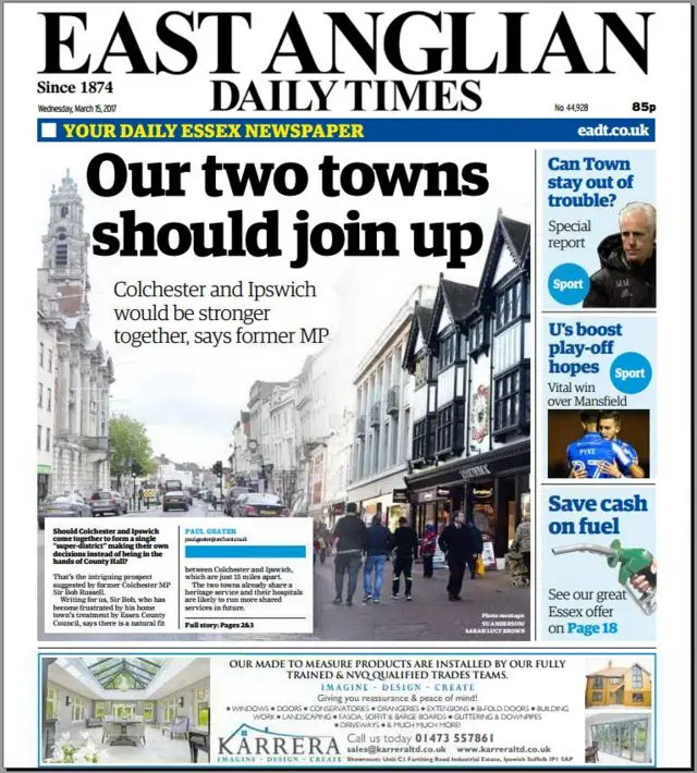 East Anglian Daily Times front page