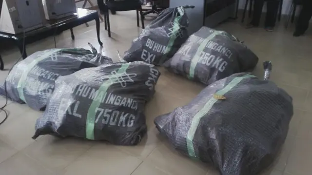 Large sacks containing bundles of money