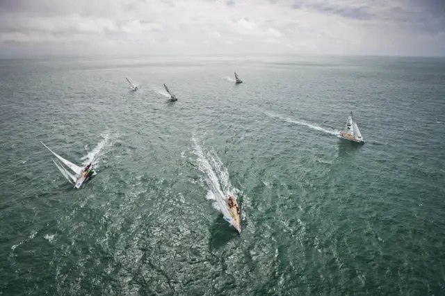 Aerial shot of yacht race