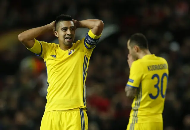 Christian Noboa reacts after his free kick is saved