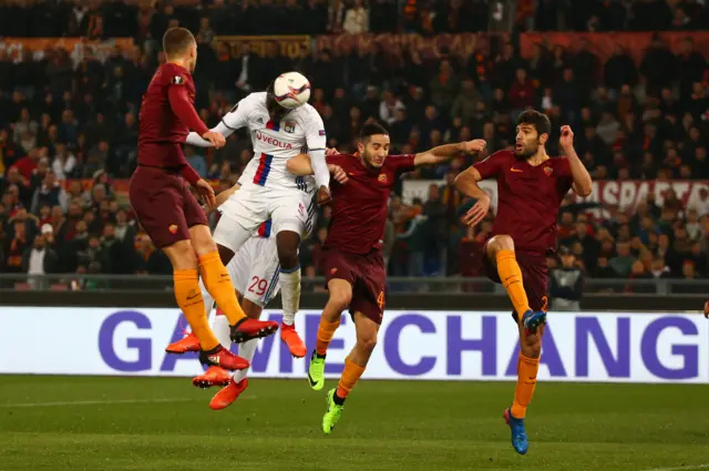 Lyon"s Mouctar Diakhaby scores their first goal