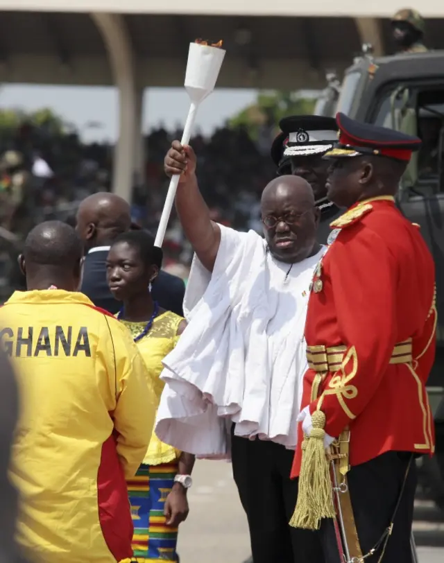 
          President of Ghana Nana Akufo-Addo (C) during Ghana Independence Day celebrations in Accra, Ghana, 06 March 2017.
        