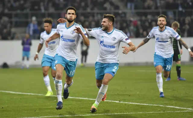 Schalke"s Nabil Bentaleb celebrates