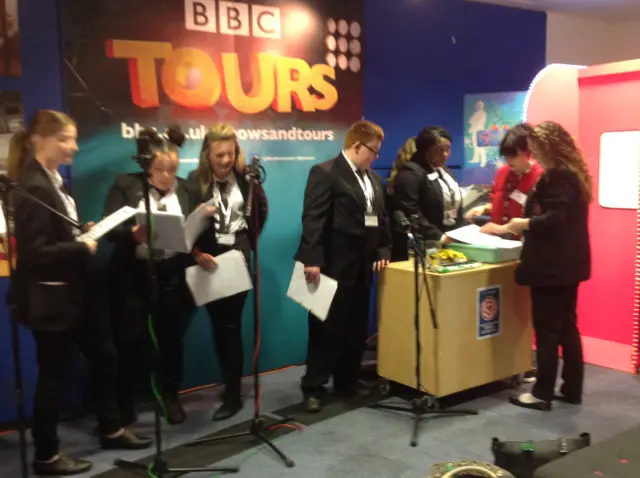 Students taking part in radio drama workshop