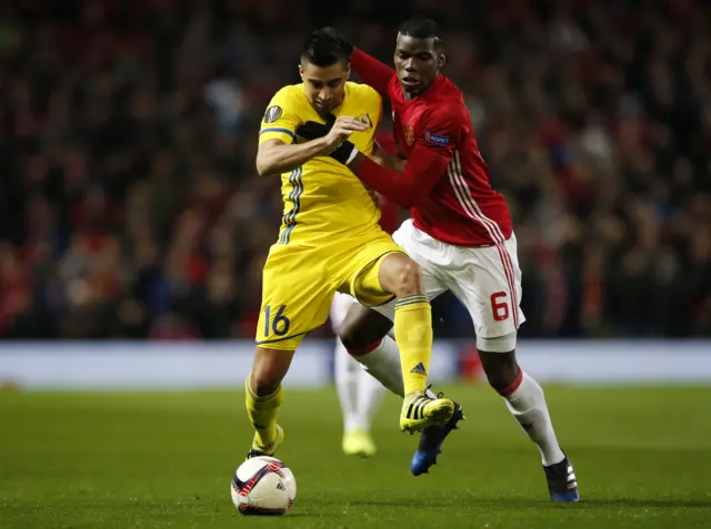 Paul Pogba in action with FC Rostov"s Christian Noboa