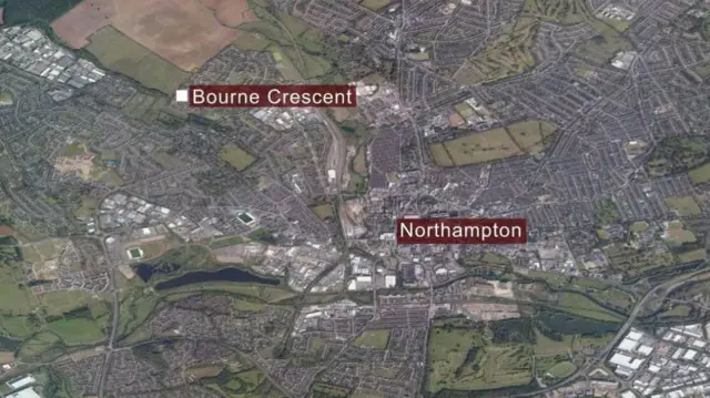 Map of Bourne Crescent in Northampton