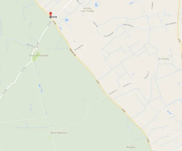 Map of roadworks area in North East Lincolnshire