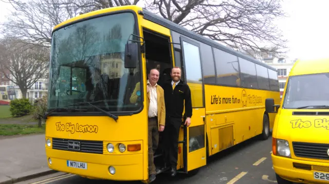 Norman Baker and Tom Druitt on a Big Lemon bus