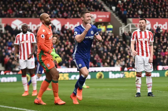 Gary Cahill celebrates Chelsea's first goal