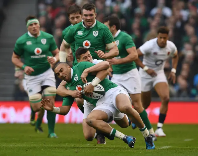 Simo Zebo is tackled by Ben Youngs