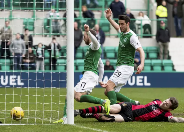 Martin Boyle knocks in the equaliser for Hibs at Easter Road