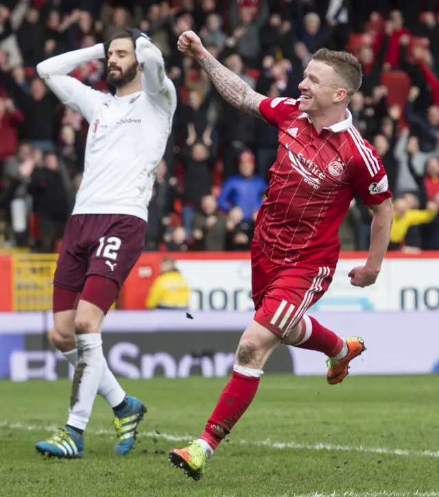 Jonny Hayes celebrates his goal against Hearts