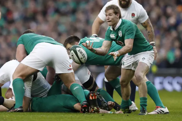 Kieran Marmion passes from the base of a ruck