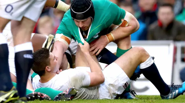 Sean O'Brien tackles Ben Youngs