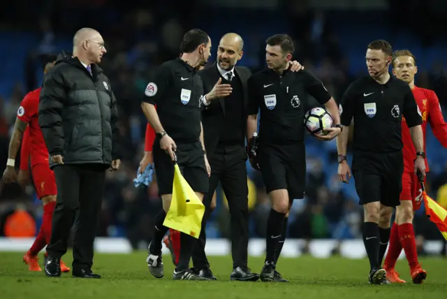 Pep speaks with officials