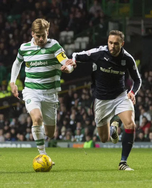 Celtic's Stuart Armstrong and Dundee's Tom Hateley