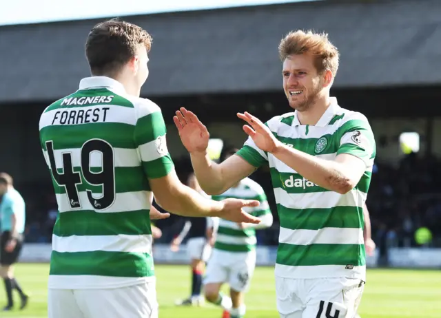 
          James Forrest and Stuart Armstrong celebrate Celtic's second goal
        