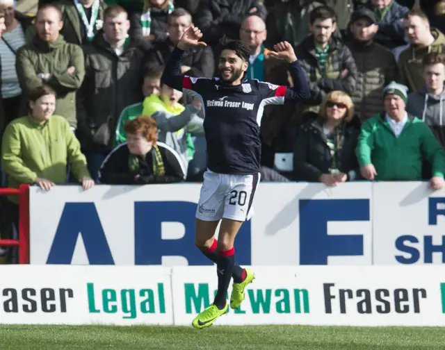 Faissal El Bakhtaoui celebrates his goal for Dundee