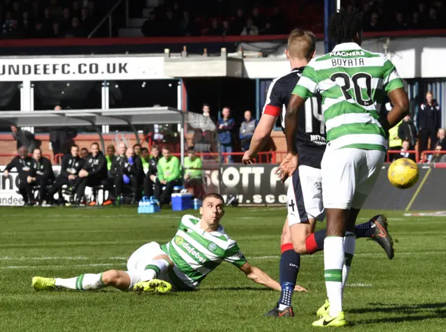 
          Jozo Simunovic directs the ball towards goal for Celtic's breakthrough
        