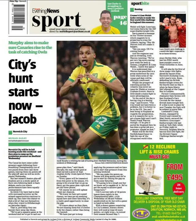 Back page of Norwich Evening News