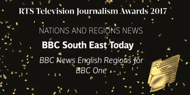 RTS graphic showing BBC South East won award