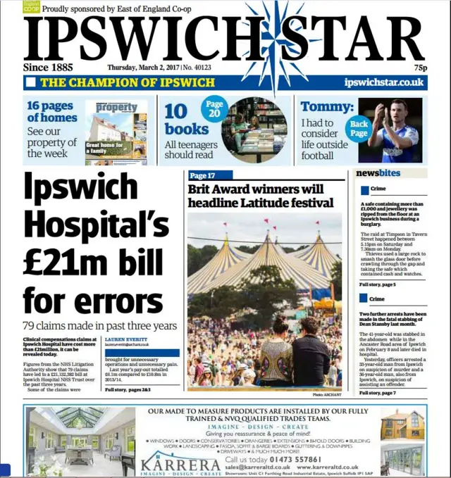 Front page of Ipswich Star