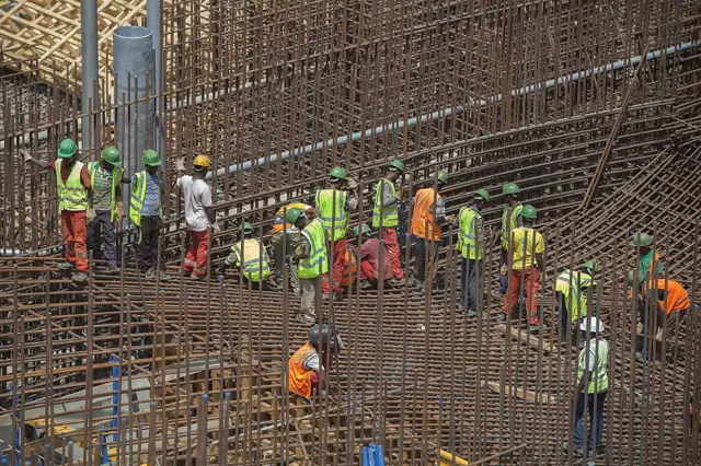 Workmen on site at the grand renaissance dam project