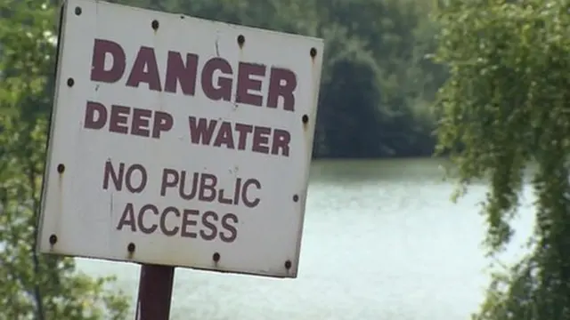 Sign warning of Deep Water, no public access, at Bawsey Pits