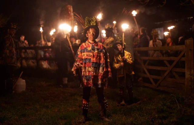 Country folk celebrating at night