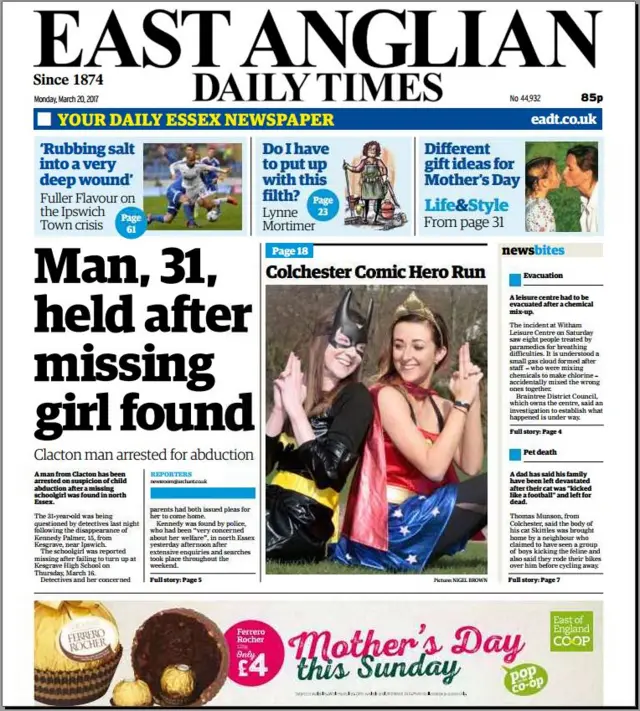 East Anglian Daily Times front page