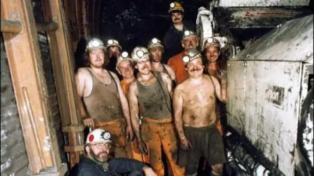 Miners at the Hem Heath Colliery in the 1980s