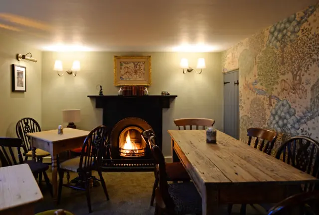 Interior of Oyster Inn with open fireplace