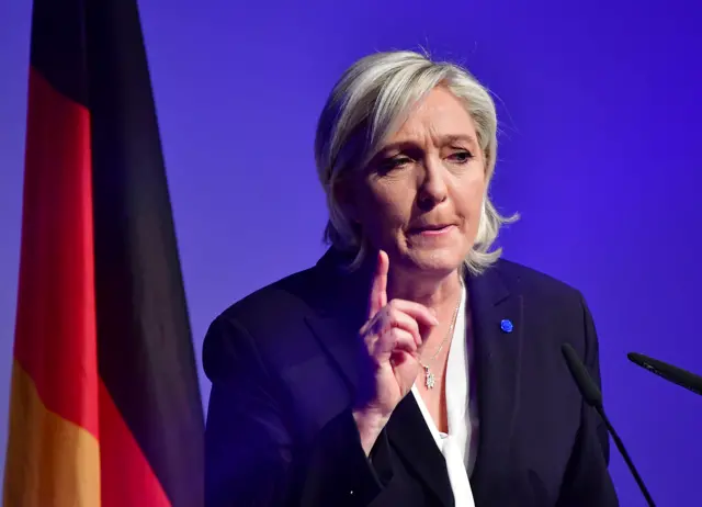 
          Marine Le Pen, leader of the French Front National political party, speaks at a conference of European right-wing parties on January 21, 2017 in Koblenz, Germany.
        