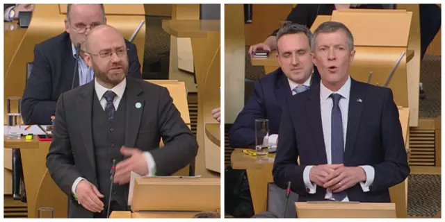 
          Scottish Greens co-convener Patrick Harvie and Scottish Liberal Democrat leader Willie Rennie
        