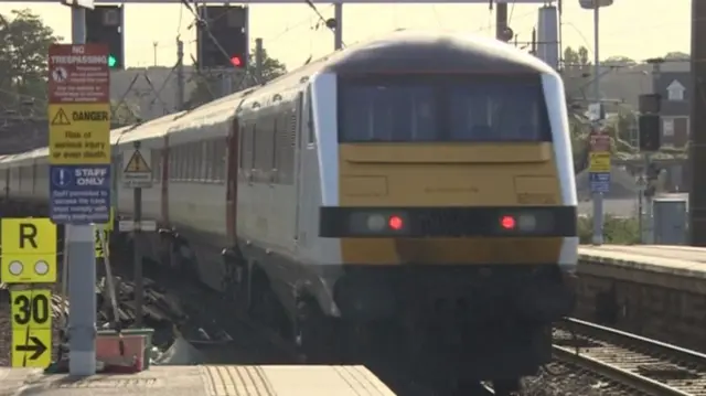 Abellio train leaving Norwich station