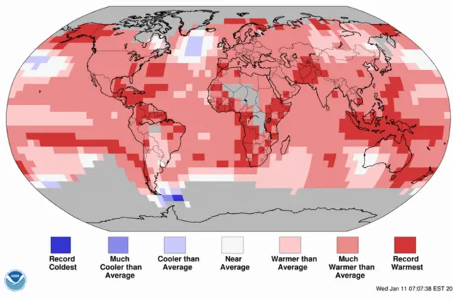 
          This map shows the global temperature departures from the long-term average in January this year
        